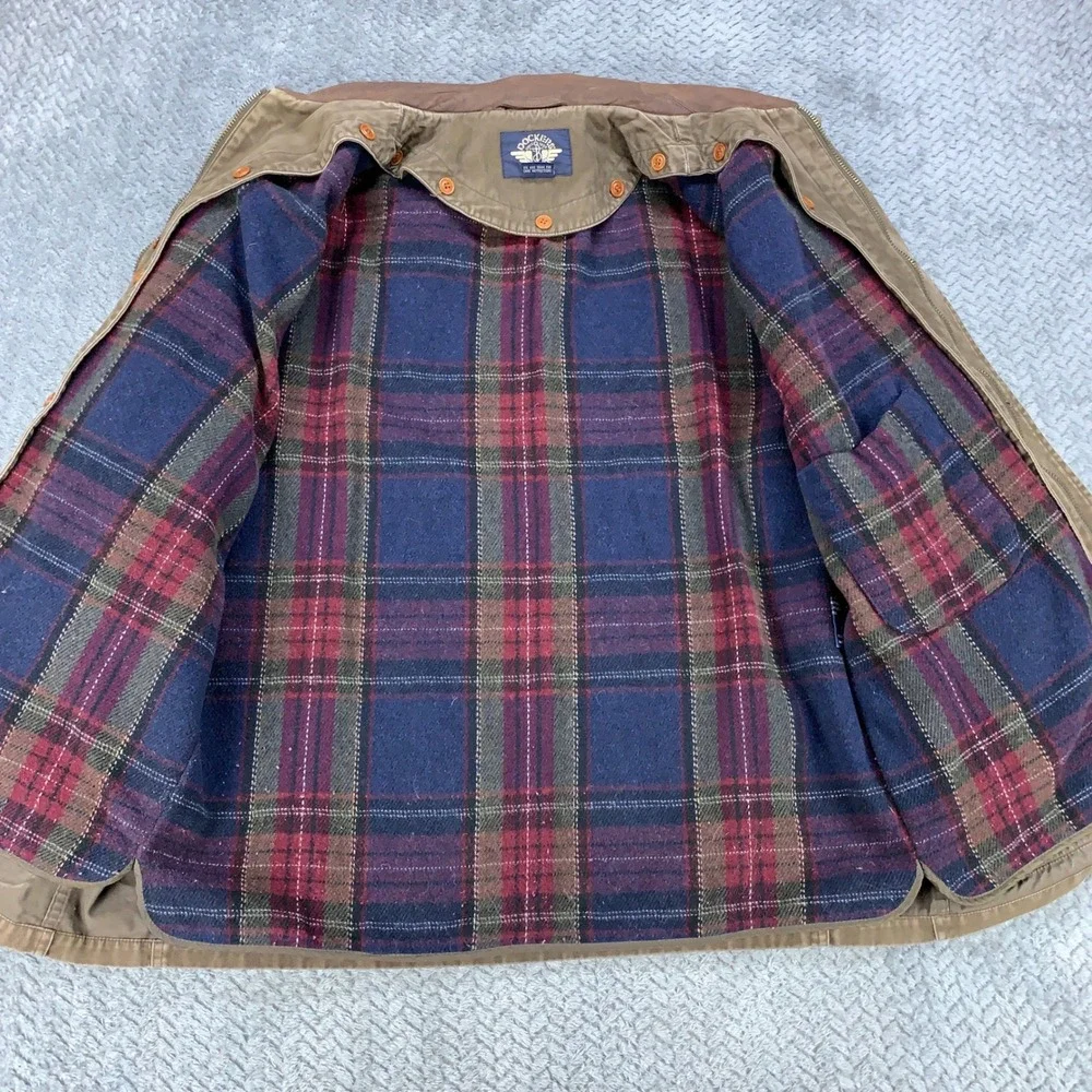 Dockers Field Jacket Mens Large Brown Plaid Lined Canvas Barn Coat DM8857P